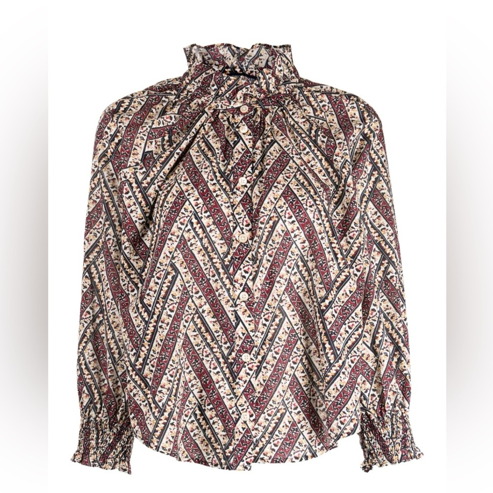 Veronica Beard (XS) NWOT Calisto floral three-button blouse w/ruffled collar